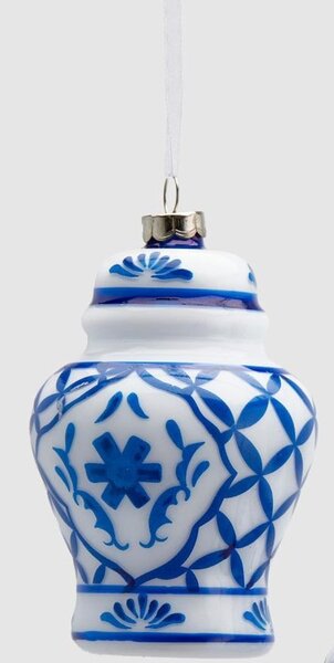 Vánoční skleněná ozdoba s modrými ornamenty 1ks, 12 cm - 1