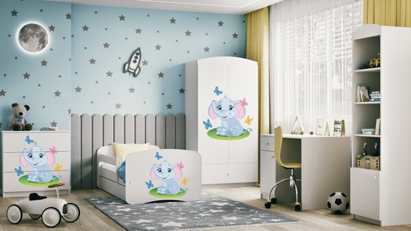 Kocot kids Dětská postel Babydreams slon s motýlky bílá, varianta 70x140, bez šuplíků, bez matrace