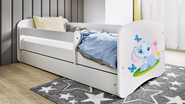 Kocot kids Dětská postel Babydreams slon s motýlky bílá, varianta 70x140, bez šuplíků, bez matrace