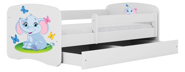 Kocot kids Dětská postel Babydreams slon s motýlky bílá, varianta 70x140, bez šuplíků, bez matrace