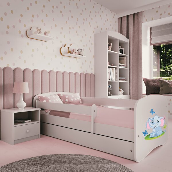 Kocot kids Dětská postel Babydreams slon s motýlky bílá, varianta 70x140, bez šuplíků, bez matrace