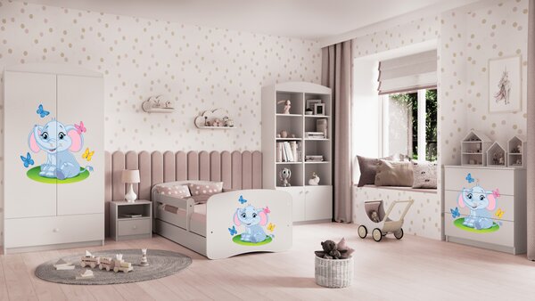 Kocot kids Dětská postel Babydreams slon s motýlky bílá, varianta 70x140, bez šuplíků, bez matrace