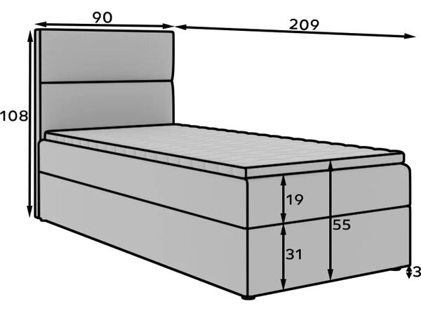 Jednolůžková kontinentální postel 90x200 OAKENLY - světle šedá