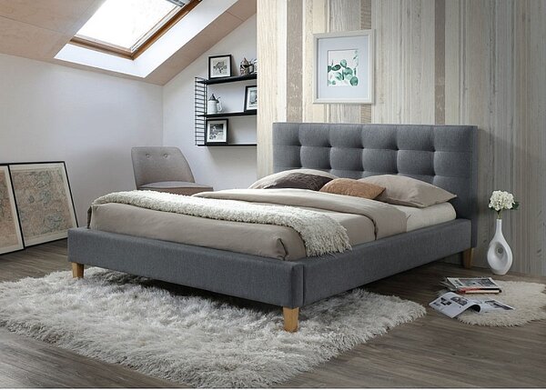 Čalouněná manželská postel AMEL - 140x200 cm, šedá
