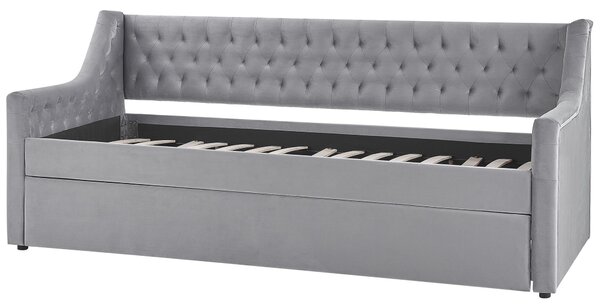 Rozkládací postel Umělý samet MONTARGIS 90 x 200 cm Světle šedá