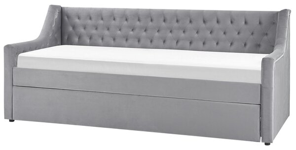 Rozkládací postel Umělý samet MONTARGIS 90 x 200 cm Světle šedá