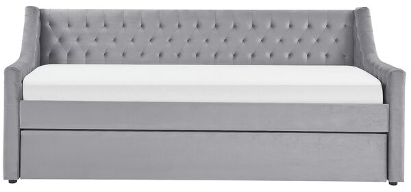 Rozkládací postel Umělý samet MONTARGIS 90 x 200 cm Světle šedá