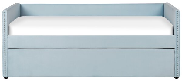 Rozkládací postel Umělý samet TROYES 90 x 200 cm Světle modrá