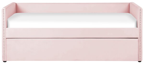 Rozkládací postel Umělý samet TROYES 90 x 200 cm Pastelově růžová