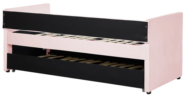 Rozkládací postel Umělý samet TROYES 90 x 200 cm Pastelově růžová
