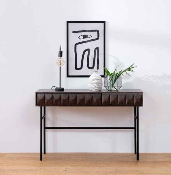 Tmavě hnědý konzolový stolek s deskou v dubovém dekoru 39x117 cm Latina – Unique Furniture