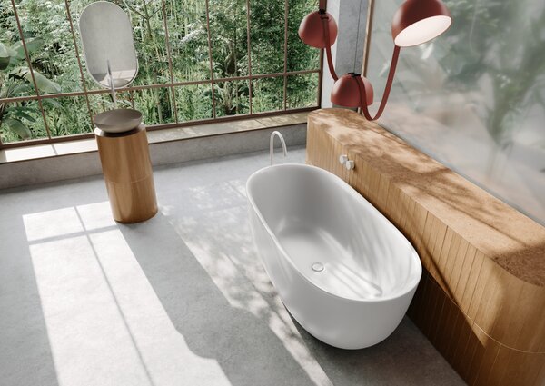 Kaldewei Meisterstück Oyo Duo - Volně stojící vana 1630x770 mm, s odtokem Klik-Klak a designovým přepadem, alpská bílá 205043530001