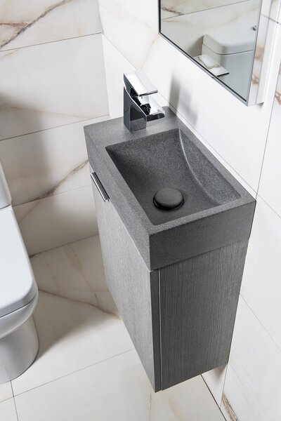 Sapho Sapho, CREST L betonové umyvadlo včetně výpusti, 40x22 cm, černý granit, AR403