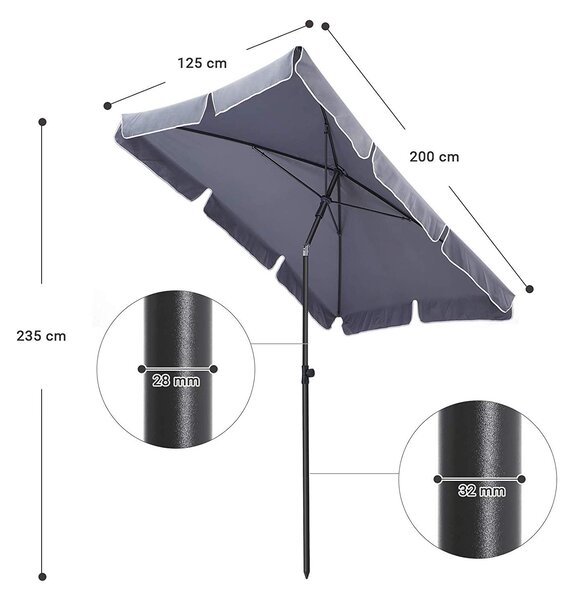 SONGMICS Zahradní slunečník Royal 200x125 cm šedý