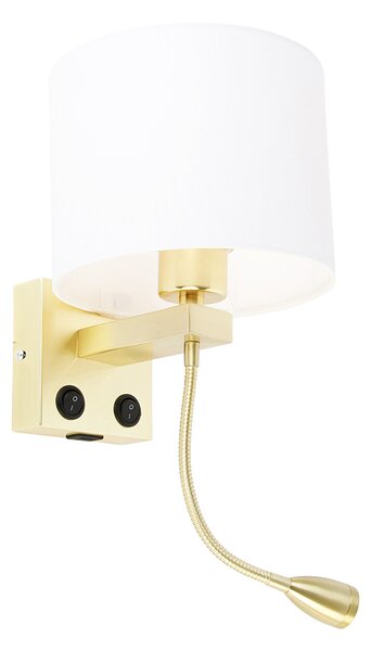 Zlatá nástěnná lampa s USB a bílým stínítkem 18 cm - Brescia Combi