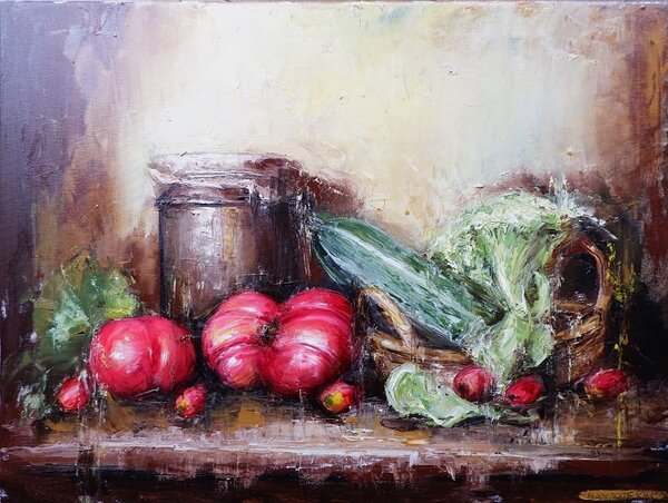 Ručně malovaný obraz od Igor Navrotskyi - "Vůně čerstvé zeleniny", rozměr: 90 x 60 cm