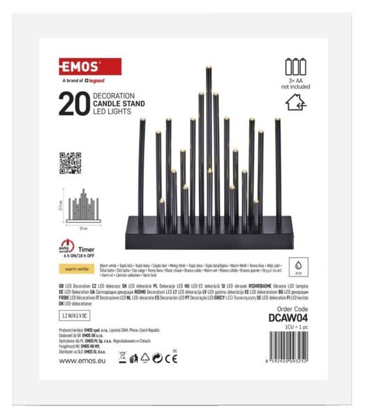 EMOS LED svícen Edig s časovačem 27,5 cm teplá bílá