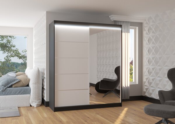 Sliding wardrobe with mirror and lighting LED CARO 180