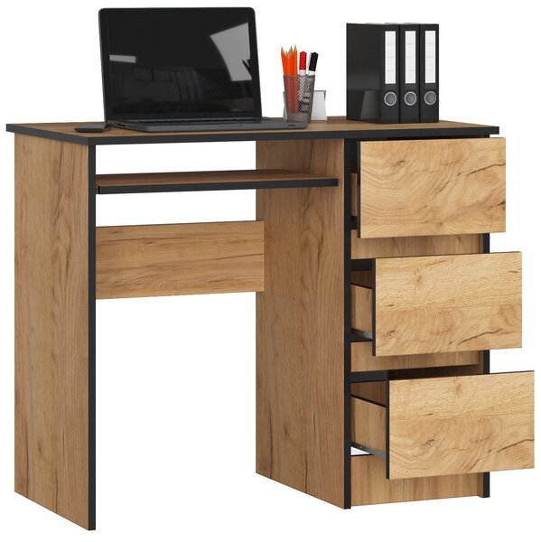 Ak furniture Psací stůl A-6 90 cm dub craft zlatý pravý