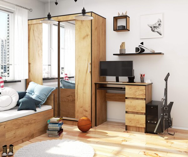 Ak furniture Psací stůl A-6 90 cm dub craft zlatý pravý