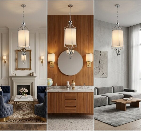 Open Design OR80551 - Lustr na řetězu LUNGA 1xE27/15W/230V lesklý chrom/bílá