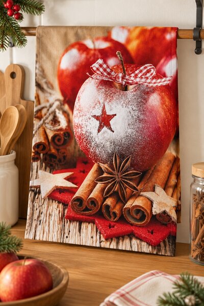 Bavlněná vánoční utěrka Jablko a skořice 50 × 70 cm 1140006
