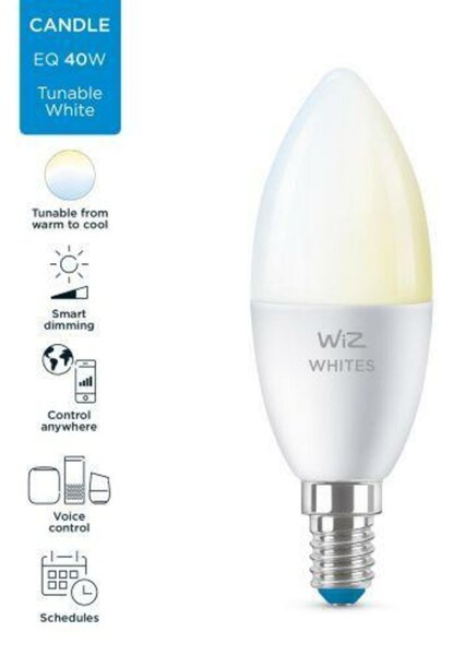 LED Žárovka WiZ Tunable White 8718699787073 E14 C37 4,9-40W 470lm 2700-6500K, stmívatelná