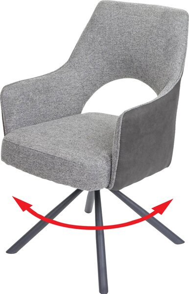 Jídelní židle HWC-K30, kuchyňská židle, křeslo, otočná automatická poloha, látka/textil MVG šedá-tmavě šedá