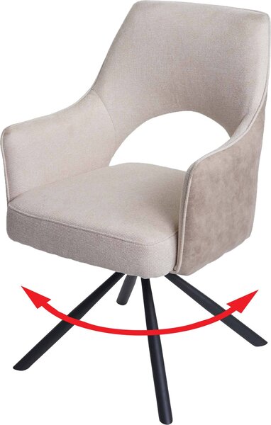 Jídelní židle HWC-K30, kuchyňská židle, křeslo, otočná automatická poloha, látka/textil MVG krémová