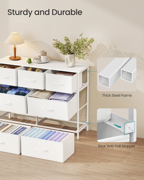 SONGMICS Komoda BELLAH ocelový rám 7 zásuvek moderní styl 99 x 74 x 30 cm bílá