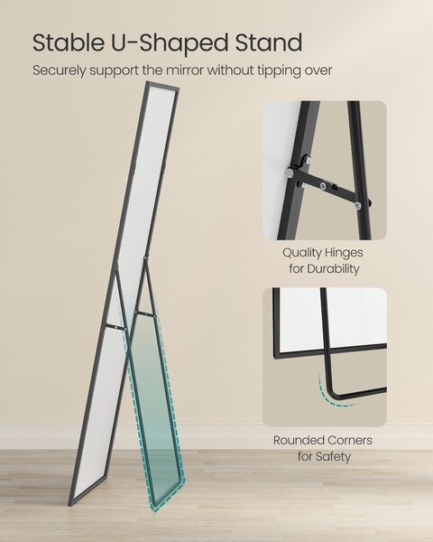 SONGMICS Stojací zrcadlo rám z hliníkové slitiny tvrzené sklo 150 x 40 cm černá