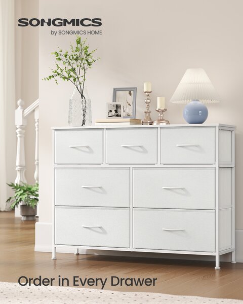 SONGMICS Komoda BELLAH ocelový rám 7 zásuvek moderní styl 99 x 74 x 30 cm bílá
