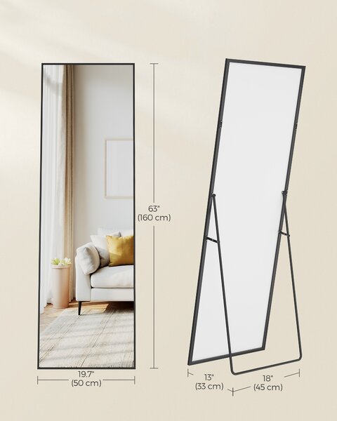 SONGMICS Stojací zrcadlo rám z hliníkové slitiny tvrzené sklo 150 x 40 cm černá