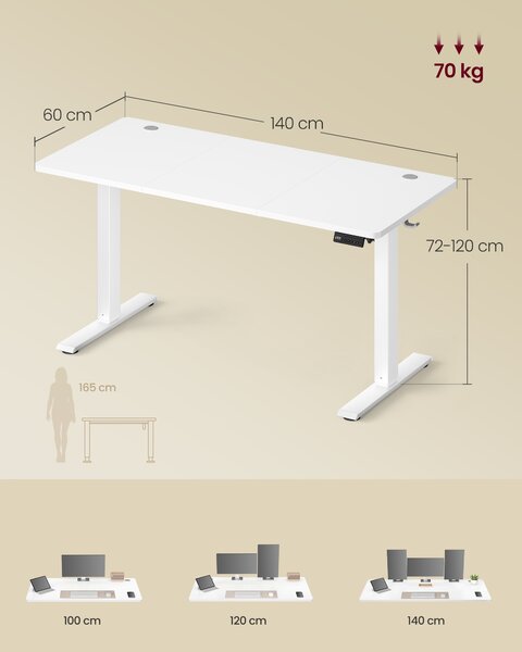 VASAGLE Výškově nastavitelný psací stůl paměť 4 polohy 140 x 72-120 x 60 cm bílá