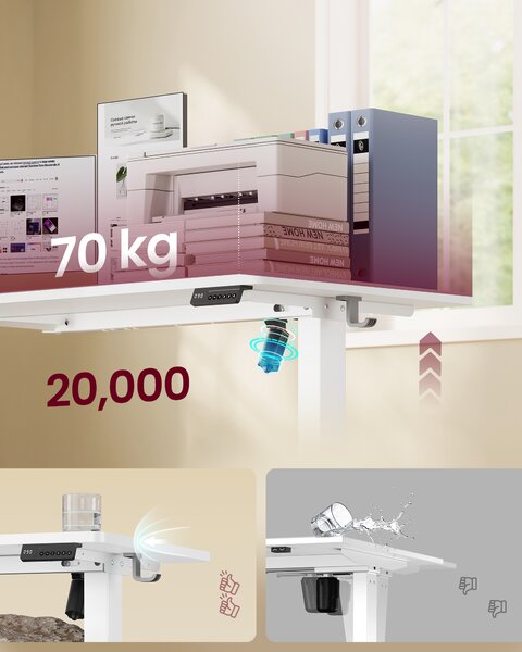VASAGLE Výškově nastavitelný psací stůl paměť 4 polohy 140 x 72-120 x 60 cm bílá