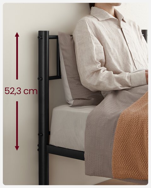 VASAGLE Kovový rám postele 90 x 200 cm ozdobná čela černá