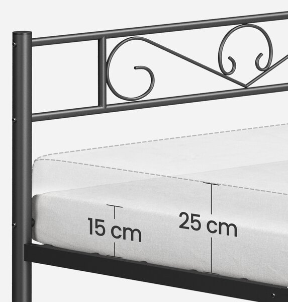 VASAGLE Kovový rám postele 90 x 200 cm ozdobná čela černá