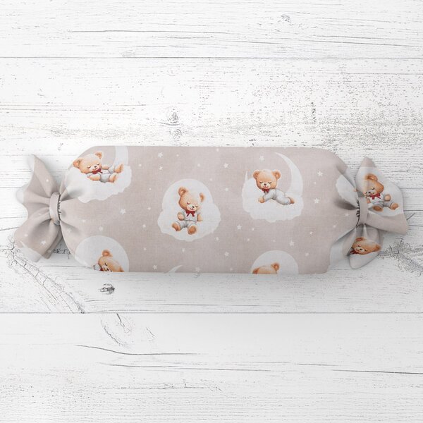 Biante Dětský polštář válec bonbon Sandra SA-744 Spící medvídci na obláčcích na šedobéžovém 15x40 cm