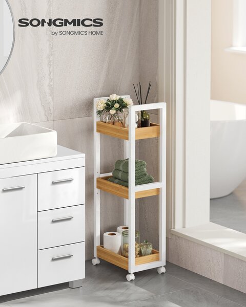 SONGMICS Koupelnový vozík do niky 20 x 80 x 30 cm bambus bílá