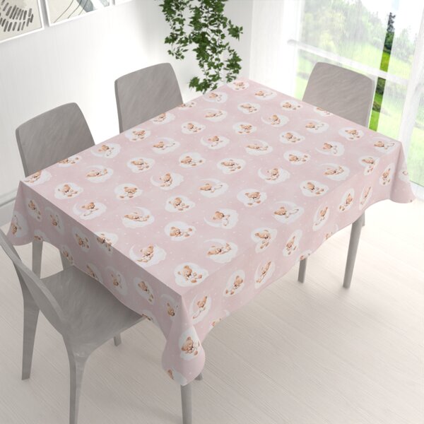 Biante Dětský bavlněný obdélníkový ubrus Sandra SA-743 Spící medvídci na obláčcích na světle růžovém 50x100 cm