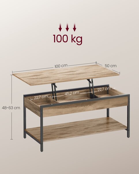 VASAGLE Výškově nastavitelný konferenční stolek 50 x 100 cm hnědá černá