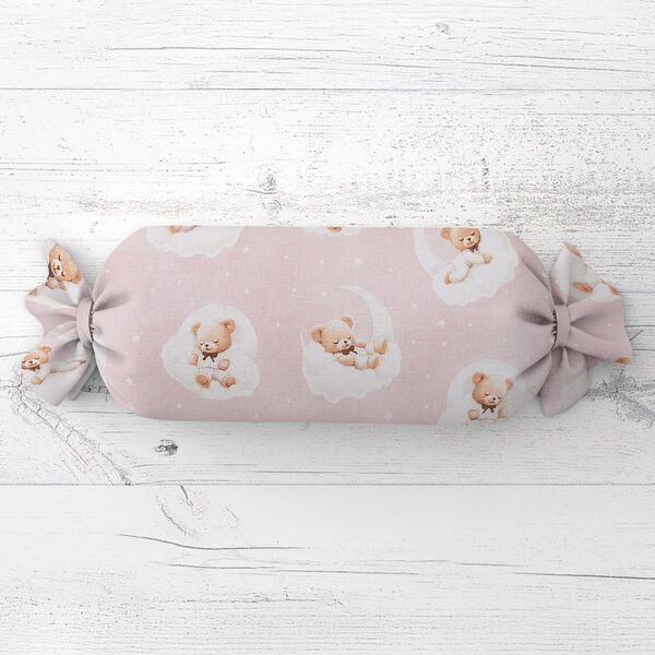Biante Dětský polštář válec bonbon Sandra SA-743 Spící medvídci na obláčcích na světle růžovém 15x40 cm