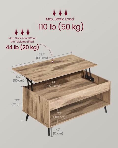VASAGLE Konferenční stolek s výsuvnou deskou 100 x 45 x 50 cm hnědá černá
