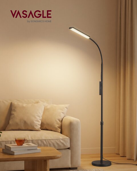 VASAGLE Stojací lampa 15 W nastavitelná výška 141–175 cm dálkové ovládání černá