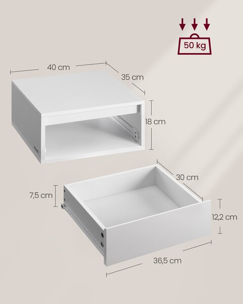 VASAGLE Sada dvou závěsných nočních stolků KAILYN LED osvětlení 1 zásuvka bílá