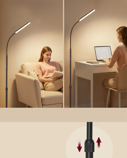 VASAGLE Stojací lampa 15 W nastavitelná výška 141–175 cm dálkové ovládání černá