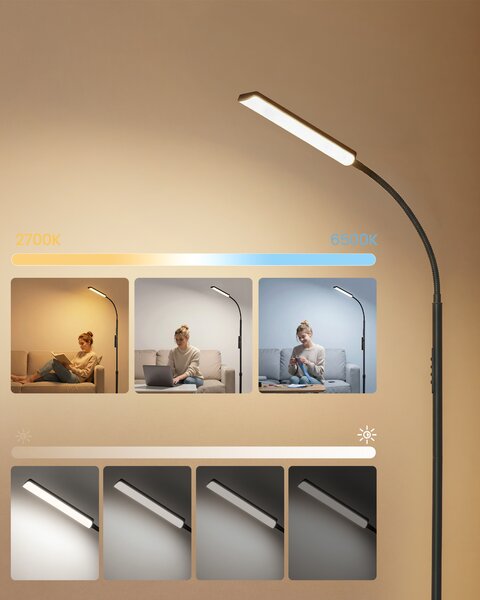 VASAGLE Stojací lampa 15 W nastavitelná výška 141–175 cm dálkové ovládání černá