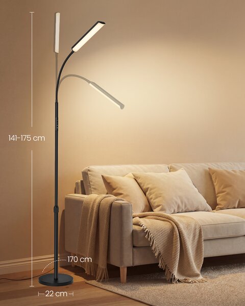 VASAGLE Stojací lampa 15 W nastavitelná výška 141–175 cm dálkové ovládání černá