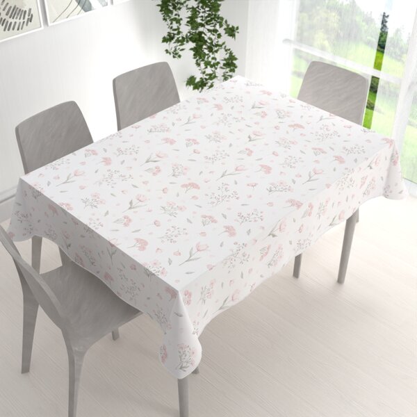 Biante Bavlněný obdélníkový ubrus Sandra SA-741 Růžové jarní květy na bílém 50x100 cm