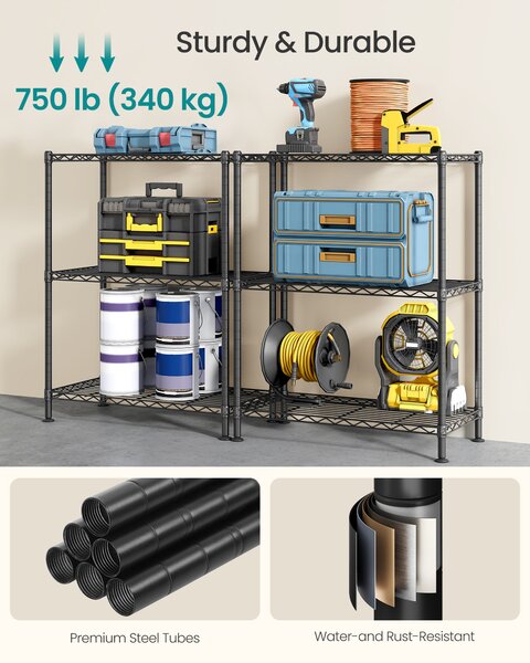 SONGMICS Kovový regál nastavitelné police 3 patra 60 x 77 x 30 cm černá